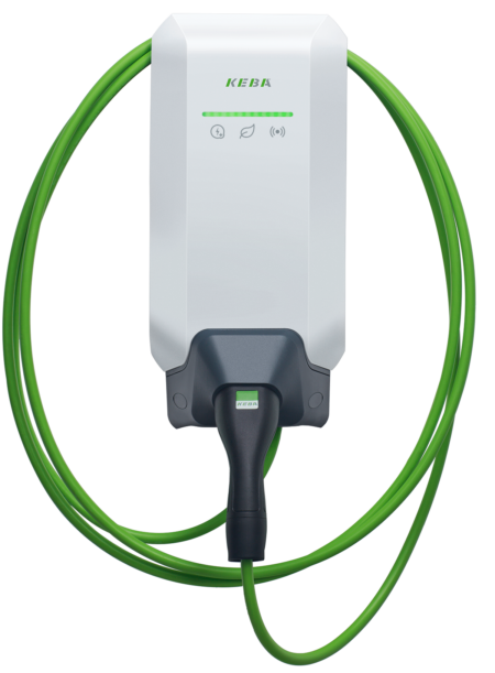 Keba_P40_white_front3_11kW_RGB_green cable-green bar Keba P40 white front3 11kW RGB green cable green bar
