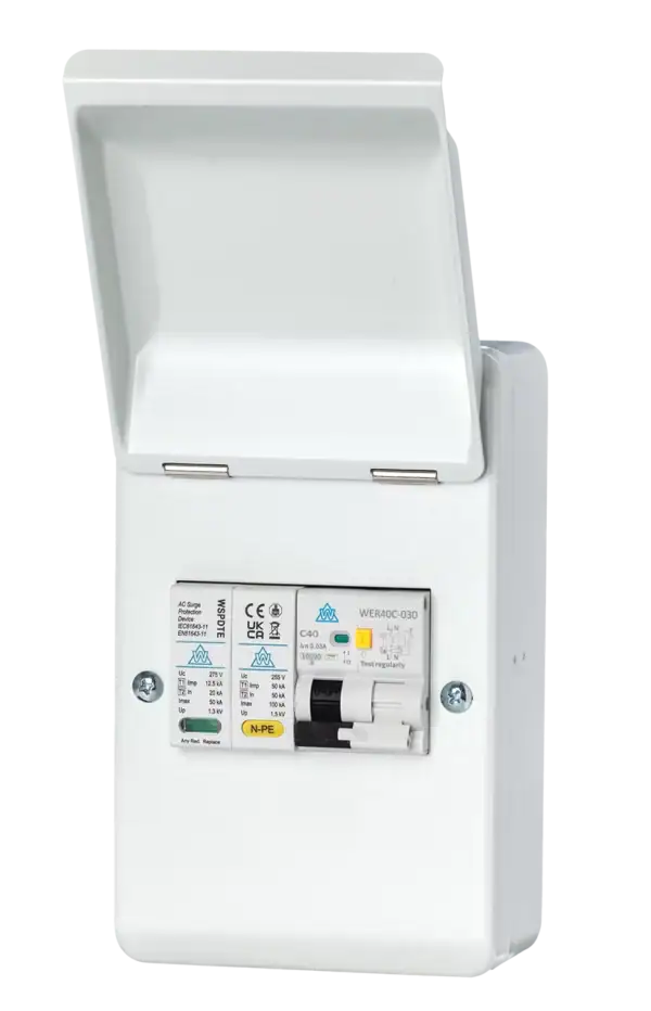 WCED 4 Way Metal A Type 40A B-curve RCBO EV Protection Unit + Surge Protection. WMRC40BSP
