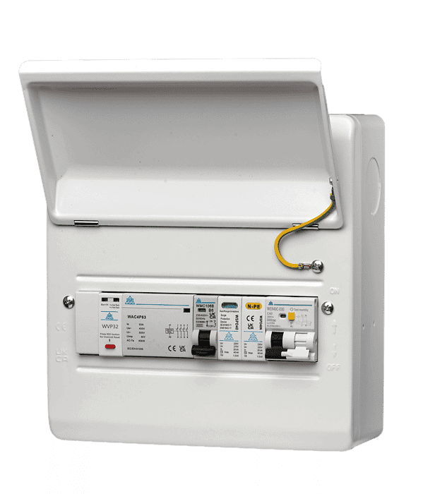 WCED PME Loss Unit 8 Mod Metal enc c/w C40 RCBO ,4P63A Contactor, SPD & PME relays. WMEPME08/SP