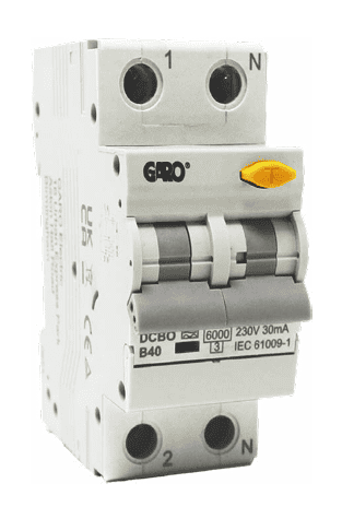RCBO 6kA, 2 module, 2 pole, B or C characteristic