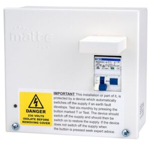 matt:e SP-EVCP-RC60-W Single phase connection centre with 32A double pole Type A RCBO, load curtailment at 60A White.